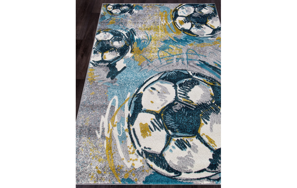 Детский ковер C077 - MULTICOLOR для мальчиков с футбольными мячами